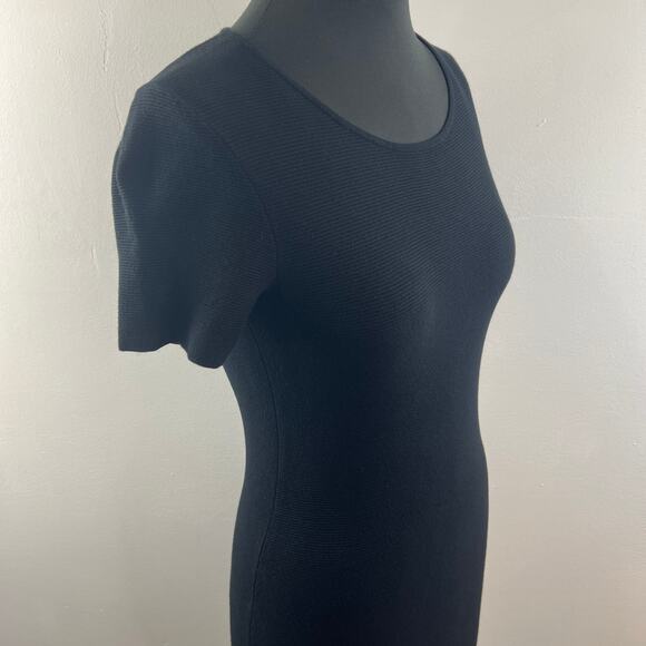 THEORY Andreeza Enchanted Black Bodycon Dress Rib Knit Round Neck Pullover Sz P - Picture 5 of 11